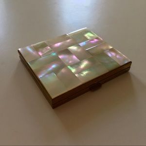 VTG Powder Compact Mother Of Pearl Gold Boudoir